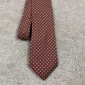 VTG Briar Tie Mens Red Silk Geometric Necktie Woven England USA Ivy Prep Preppy